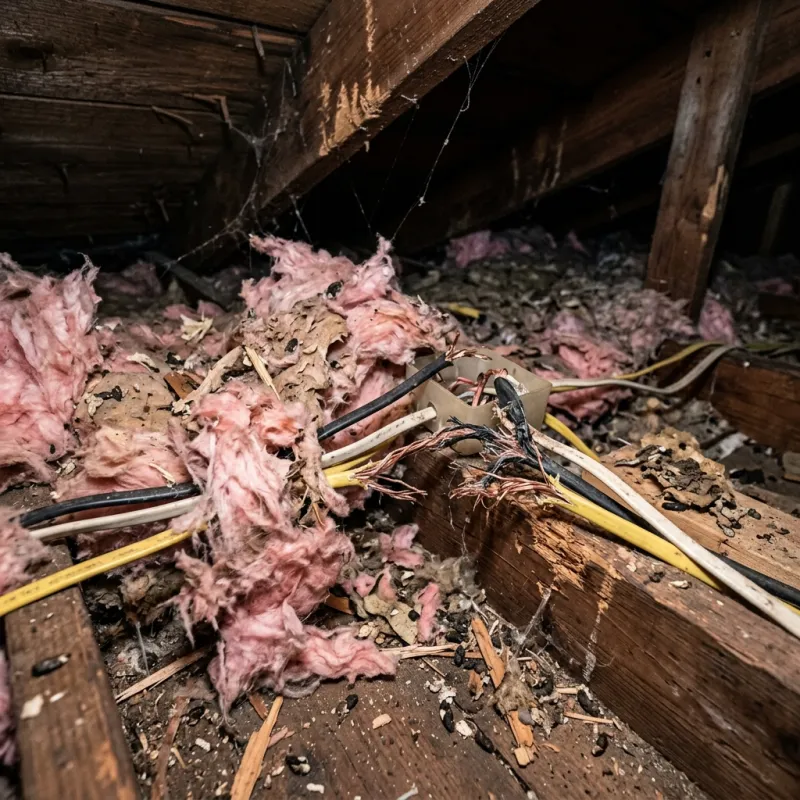 Contaminated ceiling insulation being assessed in a Staughton Vale roof space