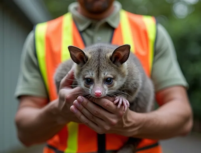 Animal handler safely recovering a deceased possum in Staughton Vale